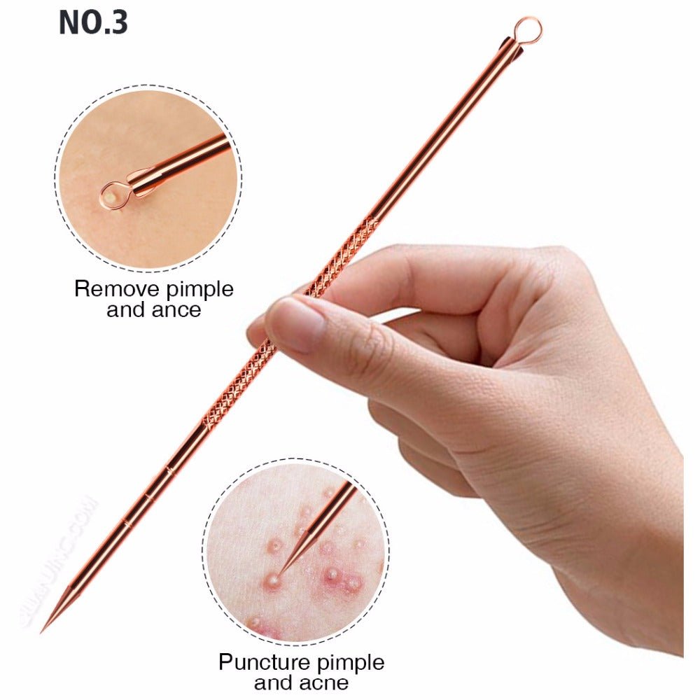 Photo showing a person's hand holding anti-bacterial double-ended acne needles, essential tools for skincare routines.