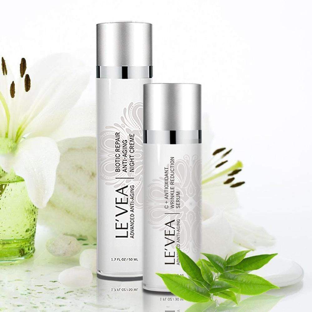 Image featuring Age Perfect Night Repair Cream and Vitamin C+ Serum, skincare products for nighttime skincare routines.