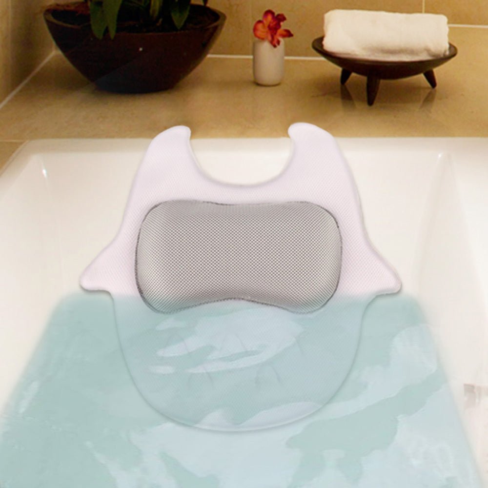 Ergonomic Bathtub Spa Pillow – Quick - Dry 5D Mesh, Suction Cups & Hook | 17.7" - Skin Tone Beauty Products
