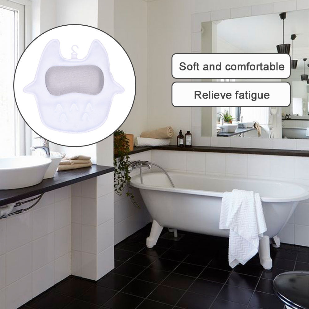 Ergonomic Bathtub Spa Pillow – Quick - Dry 5D Mesh, Suction Cups & Hook | 17.7" - Skin Tone Beauty Products